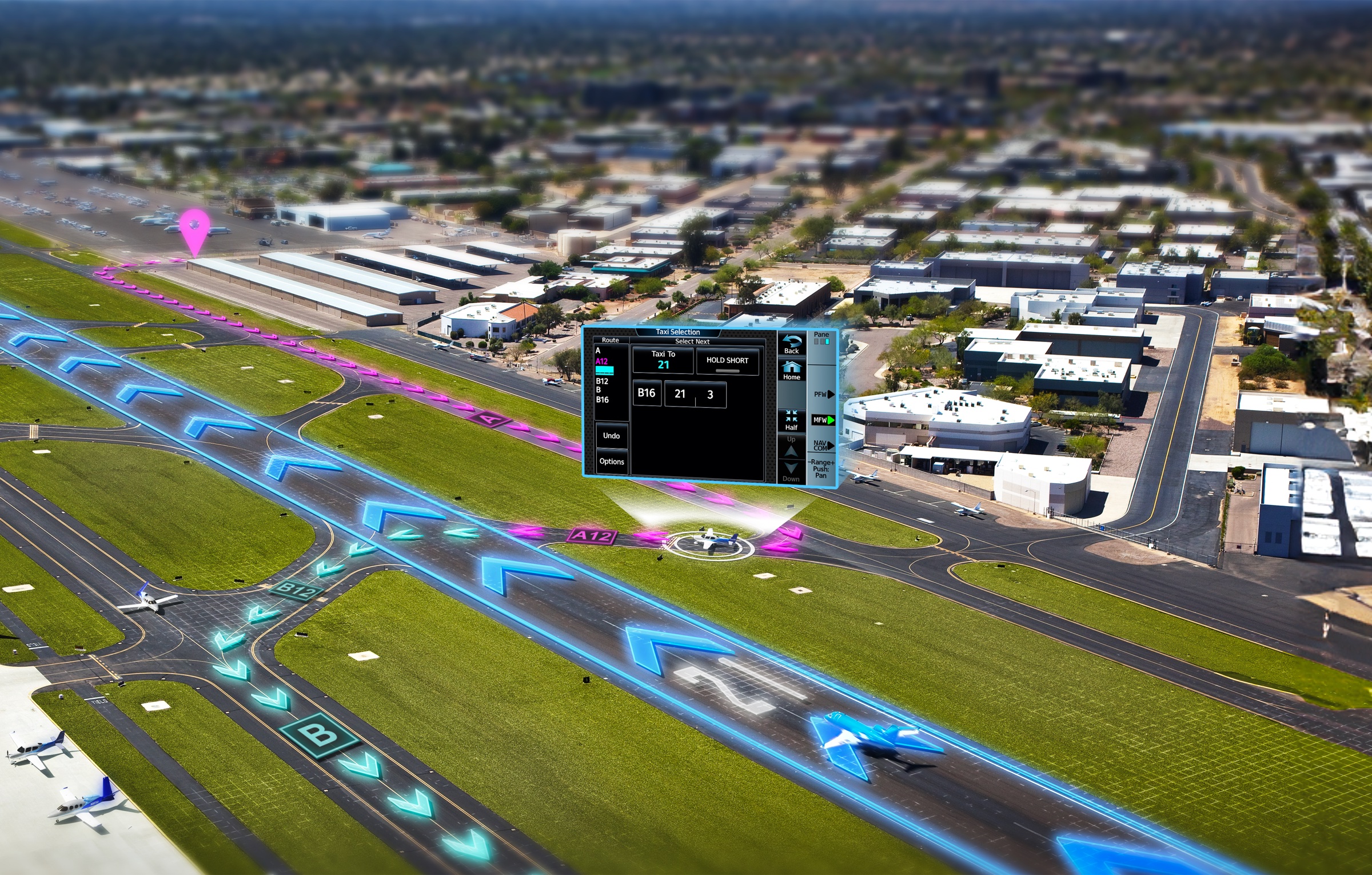 Cirrus Approach training platform — taxiway routing display