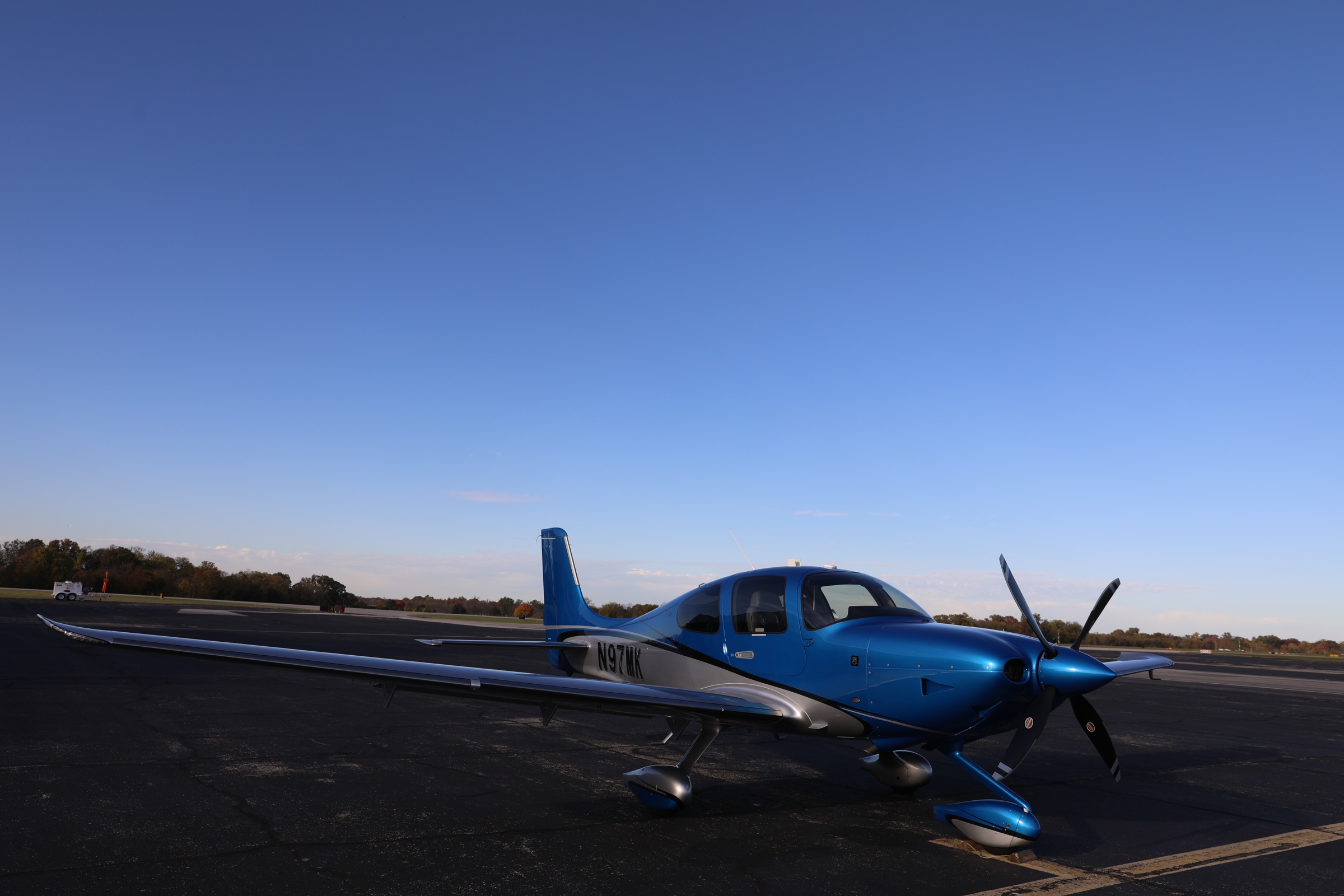Blue Cirrus on the ramp at dusk